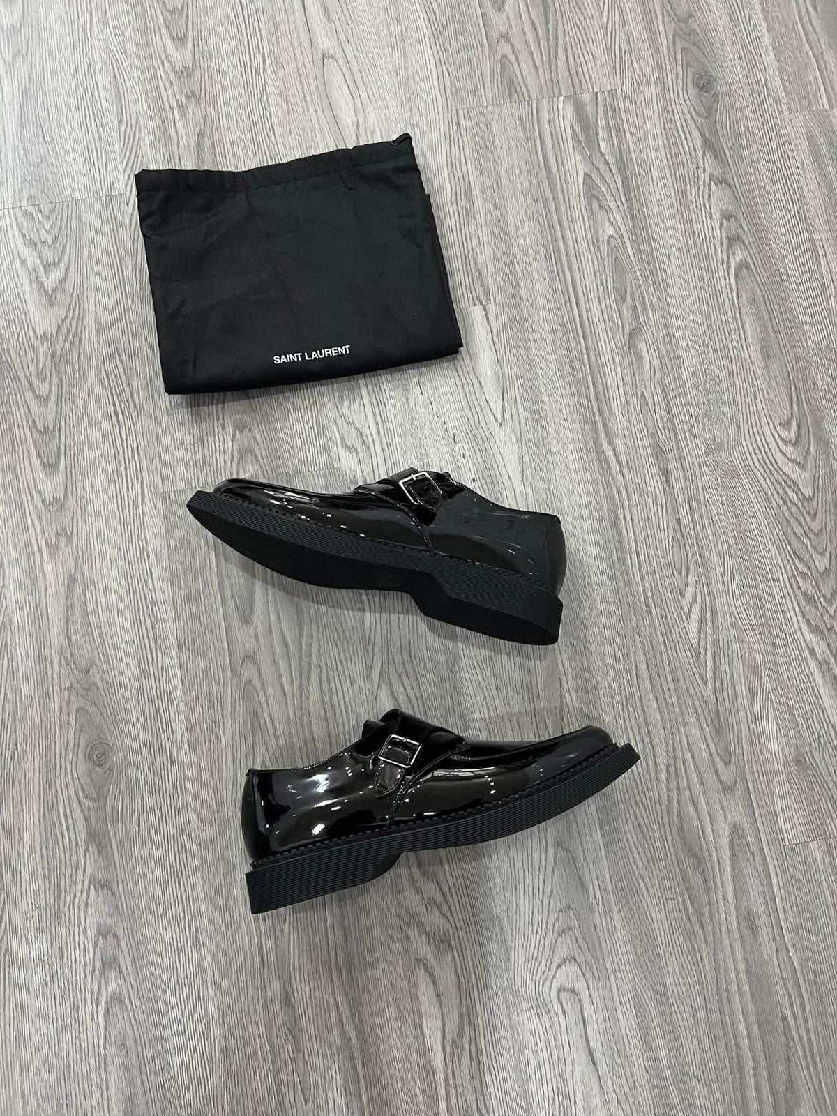 Saint Laurent Teddy Monk Strap Black Patent Leather - 41