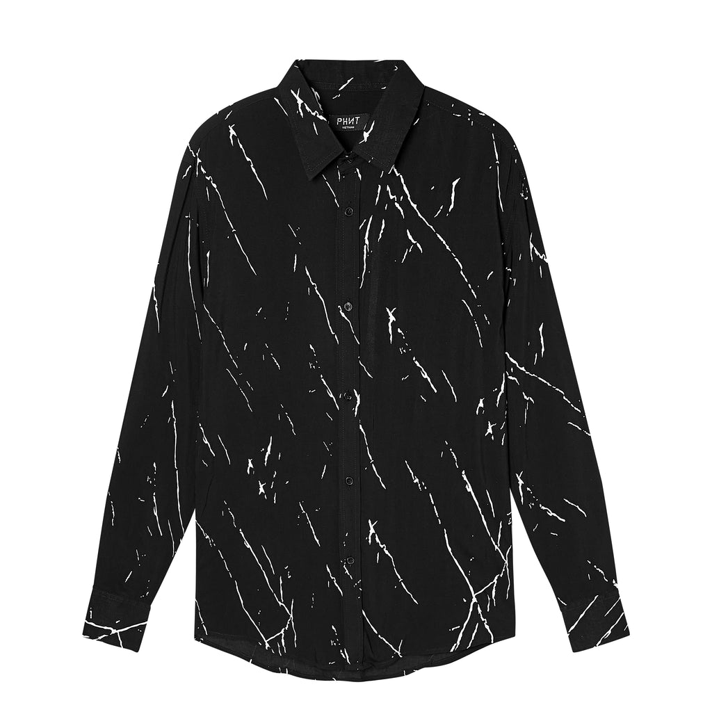 Velender Vermont Marble Linen Shirt - Black