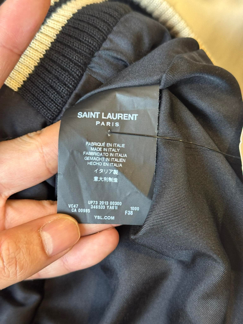 Hedi Slimane x Saint Laurent Blood Luster Silk Varsity Jacket - F38