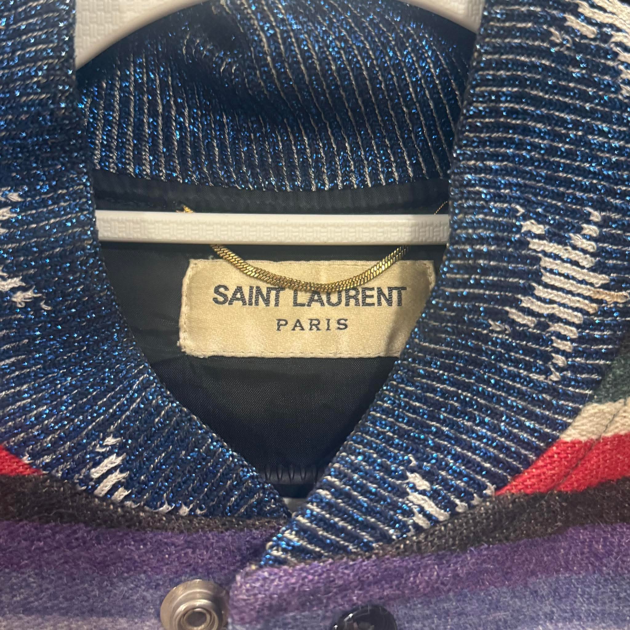 Hedi Slimane x Saint Laurent Dinosaur Camo Leather Teddy Bomber Jacket F34 Used