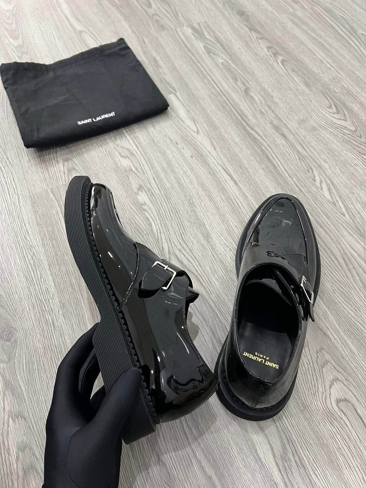 Saint Laurent Teddy Monk Strap Black Patent Leather - 41