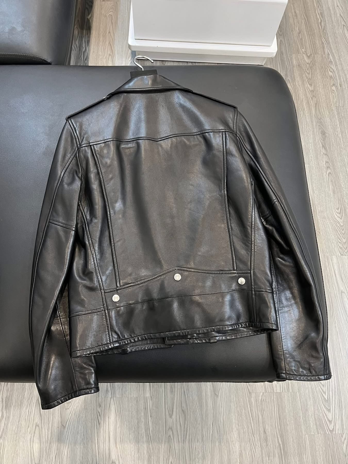 HEDI SLIMANE X SAINT LAURENT PARIS "YSL"" LOGO PATCH CLASSIC L01 BIKER LEATHER JACKET - IT46