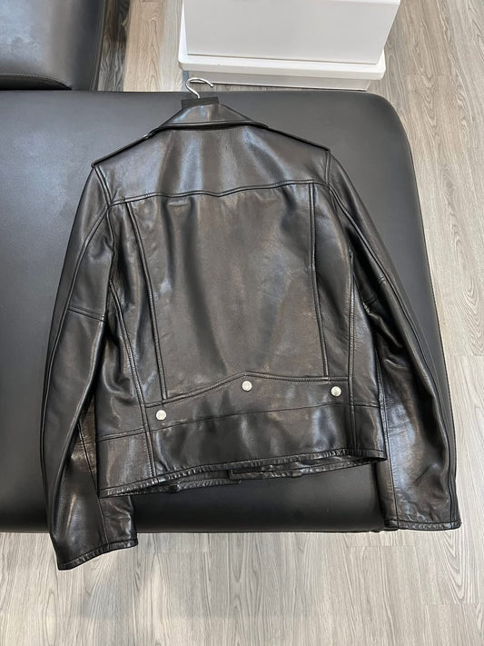 HEDI SLIMANE X SAINT LAURENT PARIS "YSL"" LOGO PATCH CLASSIC L01 BIKER LEATHER JACKET - IT46