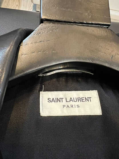 HEDI SLIMANE X SAINT LAURENT PARIS "YSL"" LOGO PATCH CLASSIC L01 BIKER LEATHER JACKET - IT46