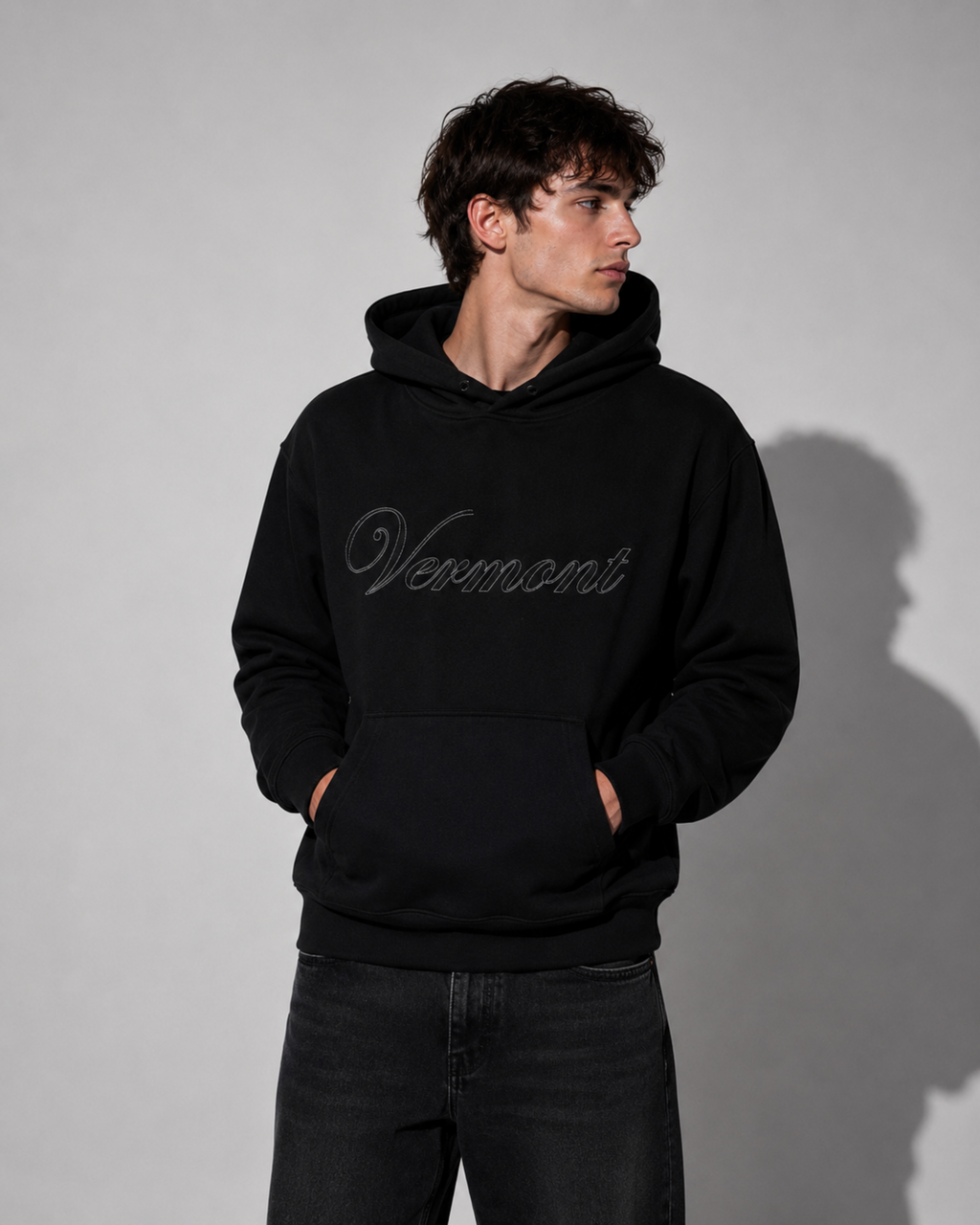 Velender Vermont Outline Embroidered Hoodie - Black