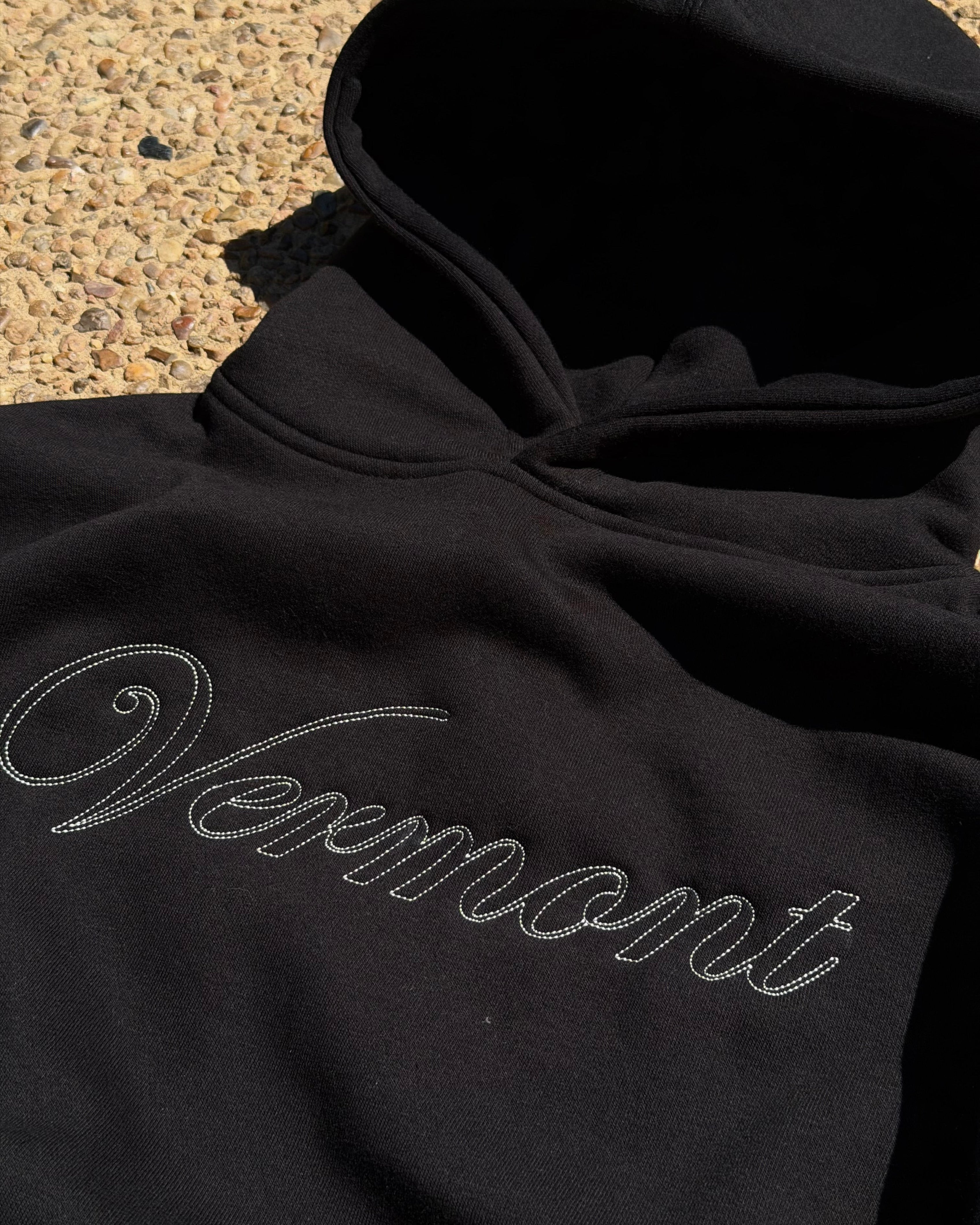 Velender Vermont Outline Embroidered Hoodie - Black
