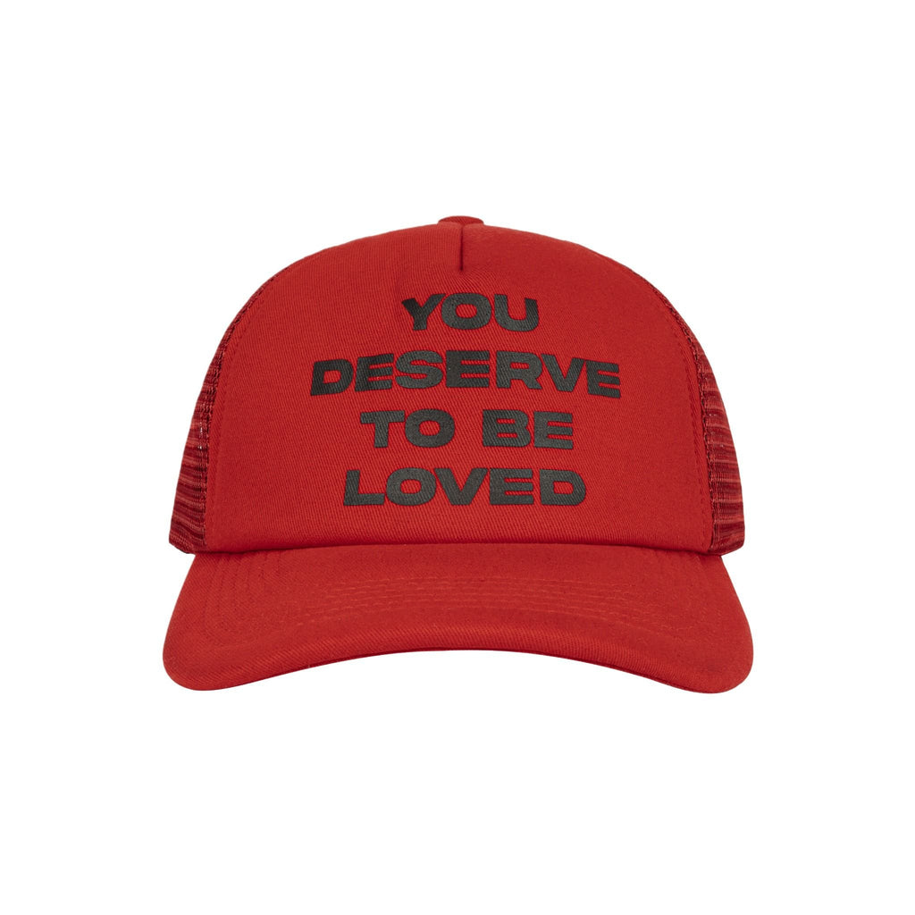 YOU DESERVE TO BE LOVED TRUCKED HAT / RED