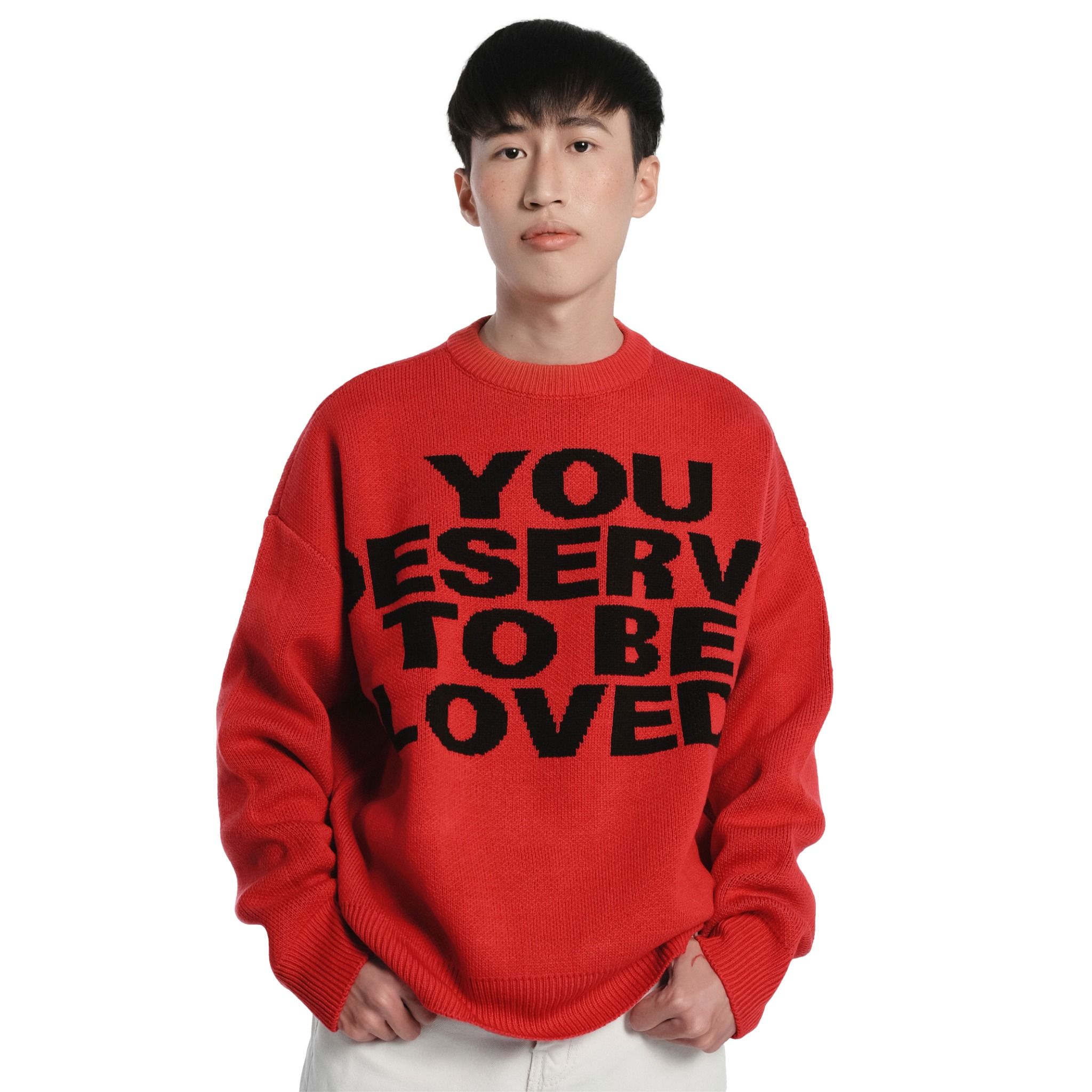 YOU DESERVE TO BE LOVED KNIT SWEATER/ BLACK RED