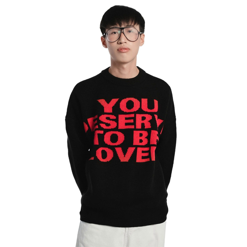 YOU DESERVE TO BE LOVED KNIT SWEATER/ RED BLACK