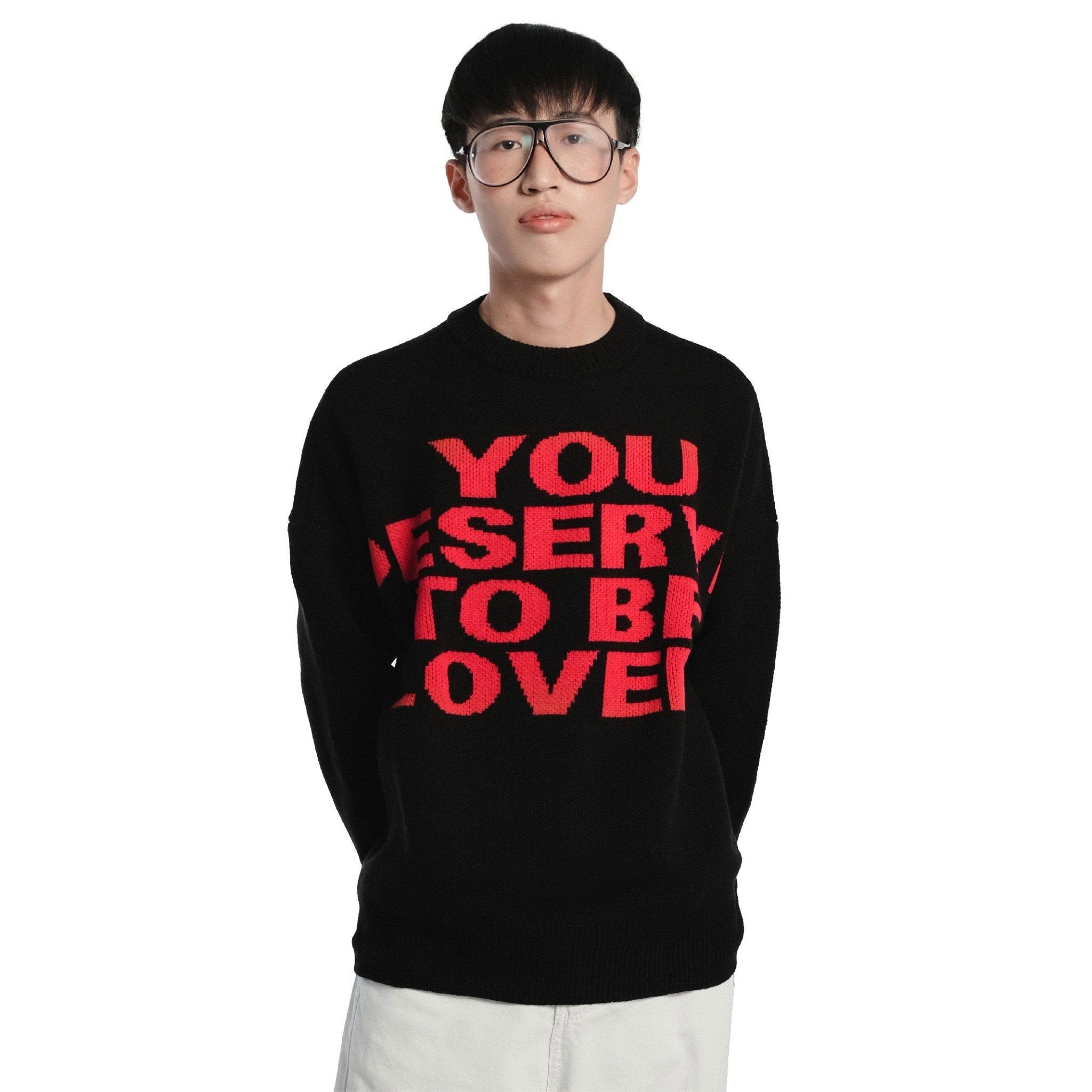 YOU DESERVE TO BE LOVED KNIT SWEATER/ RED BLACK