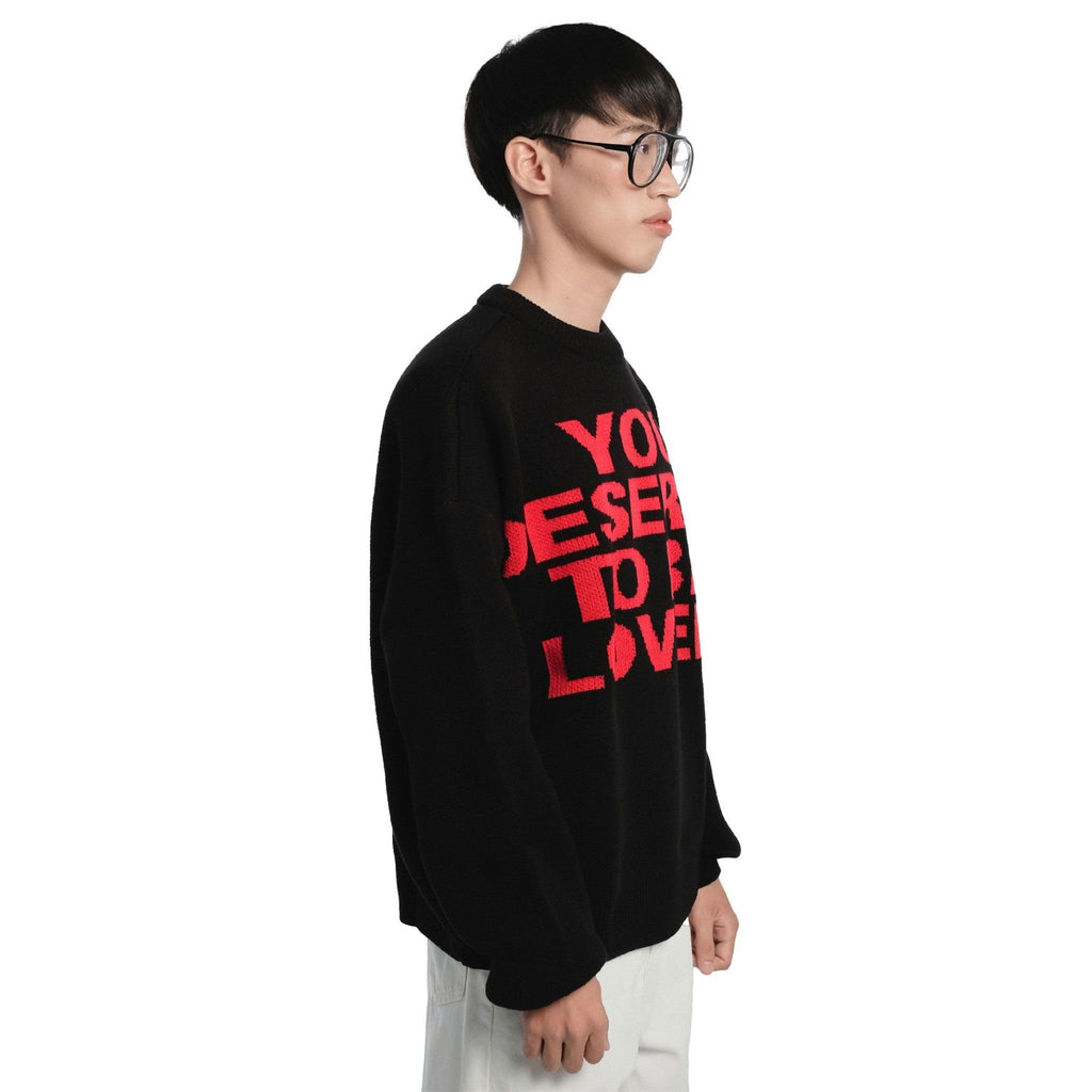 YOU DESERVE TO BE LOVED KNIT SWEATER/ RED BLACK