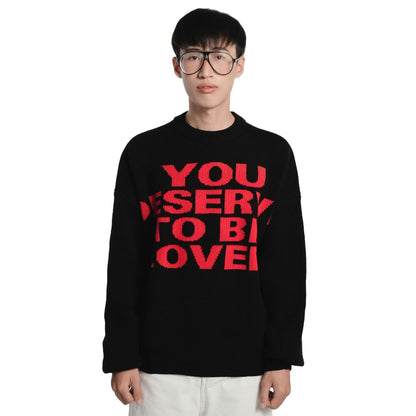 YOU DESERVE TO BE LOVED KNIT SWEATER/ RED BLACK